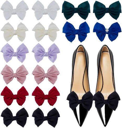 8 Colors 16Pcs Satin Bow Shoe Clips Bowknot Shoes Buckle Elegant Detachable Shoe Clips Fashionable Shoes Buckle for Women Wedding Party High Heels Accessories in Saudi Arabia