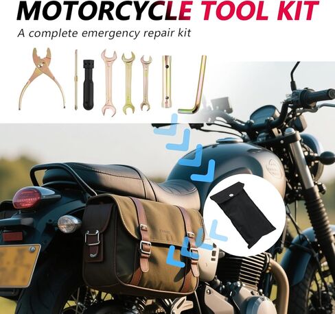 مجموعة أدوات الدراجات النارية 8 قطع مع حقيبة تخزين، مجموعة أدوات الدراجات النارية متعددة الأدوات تتضمن مفتاح ربط ومفك براغي وزردية ومقبس شرارة ومجموعة أدوات احترافية للدراجة الترابية in Kuwait