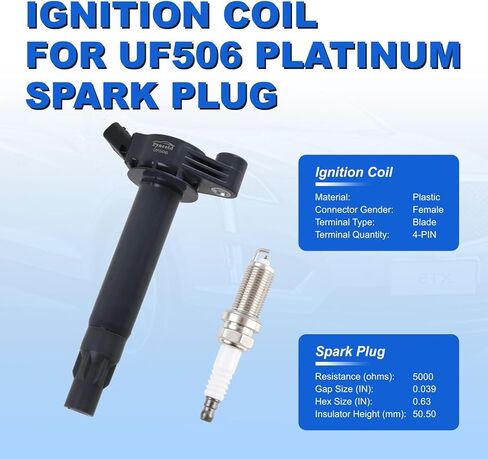 UF506 High-Performance Ignition Coils & Iridium Spark Plugs Set of 6 Compatible with 2004-2008 Toyota Highlander/Sienna/Solara/Camry & Lexus ES330/RX330 3.3L V6 - Replaces UF506 in Kuwait