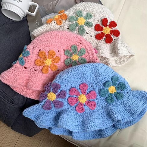 Crochet Bucket Hats for Women Fashionable Womens Beanie Cute Winter Hats Knit Hat for Women in Saudi Arabia