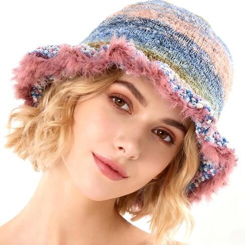 Crochet Bucket Hats for Women Fashionable Womens Beanie Cute Winter Hats Knit Hat for Women in Saudi Arabia