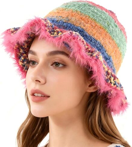 Crochet Bucket Hats for Women Fashionable Womens Beanie Cute Winter Hats Knit Hat for Women in Saudi Arabia