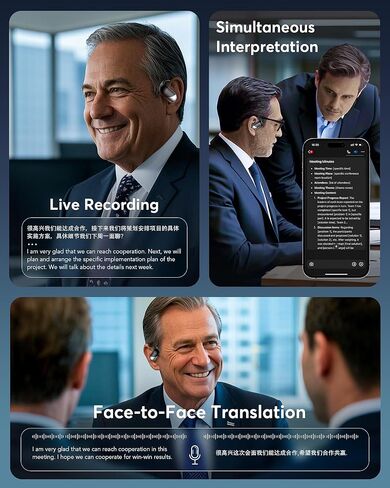 سماعات أذن للترجمة من EUQQ AI 144 لغة، سماعات أذن مترجمة للغات في الوقت الحقيقي، سماعة أذن مفتوحة بلوتوث 5.4 للسفر وتعلم لغة الأعمال in Kuwait