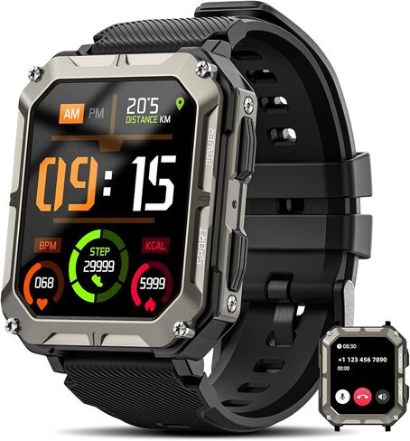 Military Smart Watch for Men (Answer/Make Calls), Bluetooth Tactical Smartwatch for Android and iPhone, Waterproof Rugged Fitness Tracker with Blood Pressure/Heart Rate/SpO2/Sleep, Green Watches in Kuwait