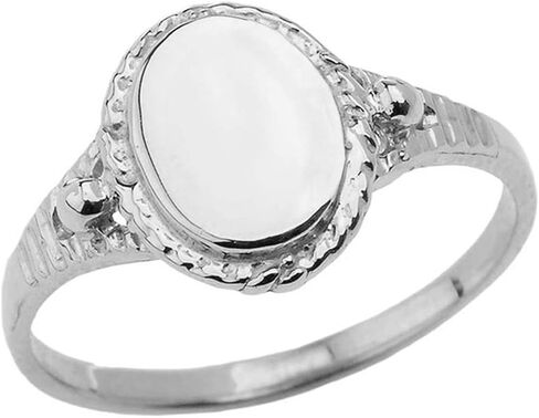 خاتم خاتم بيضاوي من الفضة الإسترليني عيار 925 قابل للنقش مع تفاصيل حبل ومزمار وساق مدببة in Kuwait