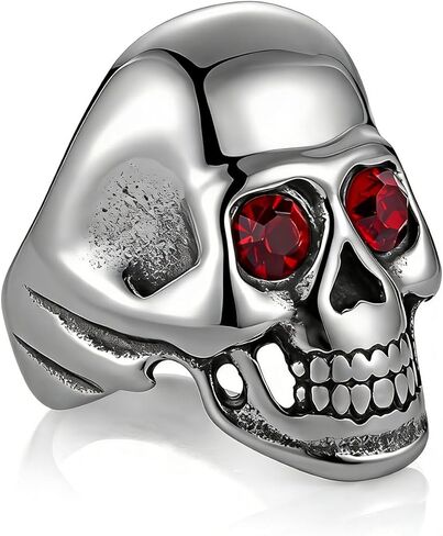HZMAN Stainless Steel Skull Ring for Men, Red Cubic Zirconia Eyes Biker Ring, Dark Vintage Gothic Statement Jewelry Size 7-12 in Saudi Arabia