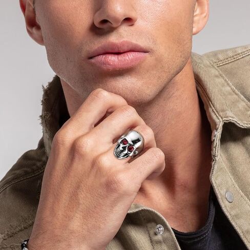 HZMAN Stainless Steel Skull Ring for Men, Red Cubic Zirconia Eyes Biker Ring, Dark Vintage Gothic Statement Jewelry Size 7-12 in Saudi Arabia