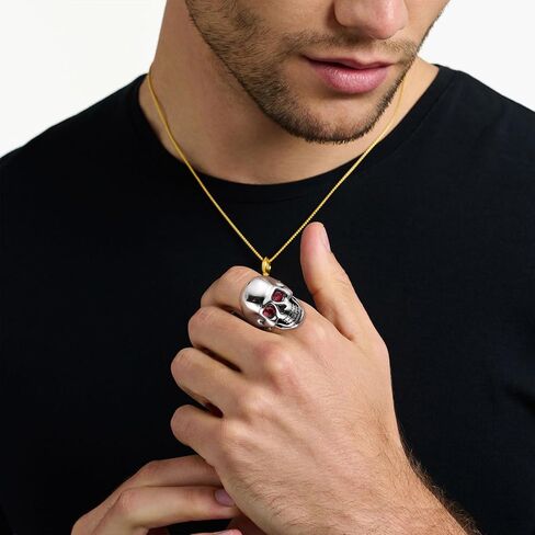 HZMAN Stainless Steel Skull Ring for Men, Red Cubic Zirconia Eyes Biker Ring, Dark Vintage Gothic Statement Jewelry Size 7-12 in Saudi Arabia