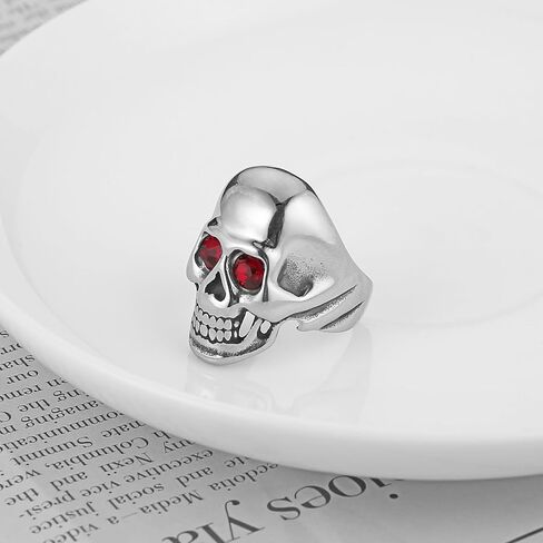 HZMAN Stainless Steel Skull Ring for Men, Red Cubic Zirconia Eyes Biker Ring, Dark Vintage Gothic Statement Jewelry Size 7-12 in Saudi Arabia