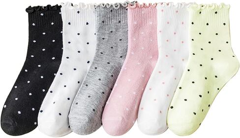 Women Ruffle Crew Socks Cute Frilly Lettuce Turn-Cuff Calf Dress Sock 6 Pack in Kuwait