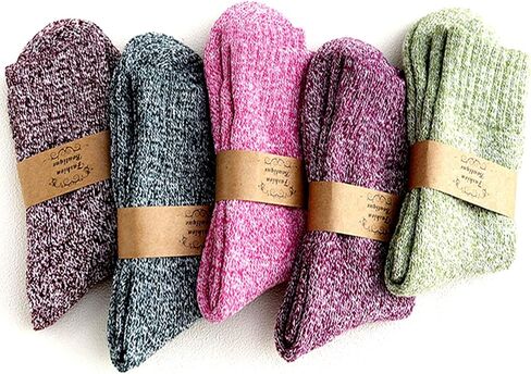 JUNAN 5 أزواج من الجوارب الشتوية الحرارية للسيدات، جوارب نسائية سميكة دافئة ومريحة من الصوف بنمط عتيق in Kuwait