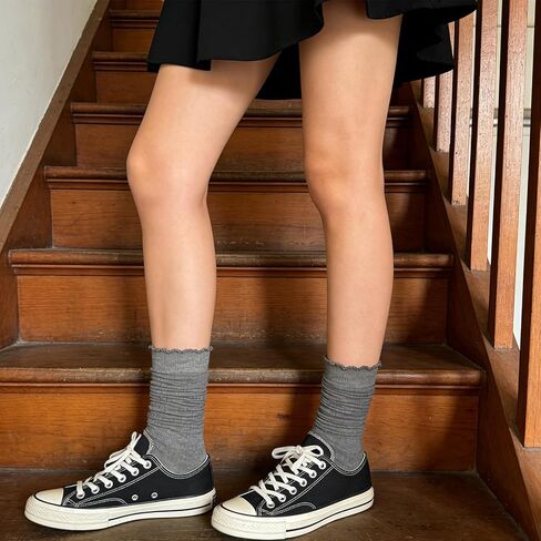 Cityelf 6 Pack Women’s Ruffle Slouchy Socks Retro Cute Frilly Scrunch Mid Calf Cotton Vintage Boot Chunky Crew Socks in Kuwait