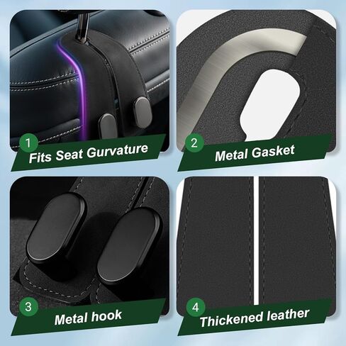 2 حزمة من الخطافات الجلدية الخلفية للمقعد - خطافات مزدوجة شديدة التحمل للمحافظ وحقائب البقالة والمظلات والقناع، وإكسسوارات تنظيم السيارات (2) in Kuwait