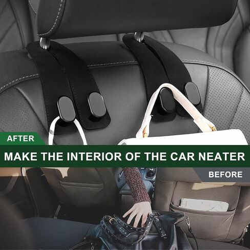 2 حزمة من الخطافات الجلدية الخلفية للمقعد - خطافات مزدوجة شديدة التحمل للمحافظ وحقائب البقالة والمظلات والقناع، وإكسسوارات تنظيم السيارات (2) in Kuwait