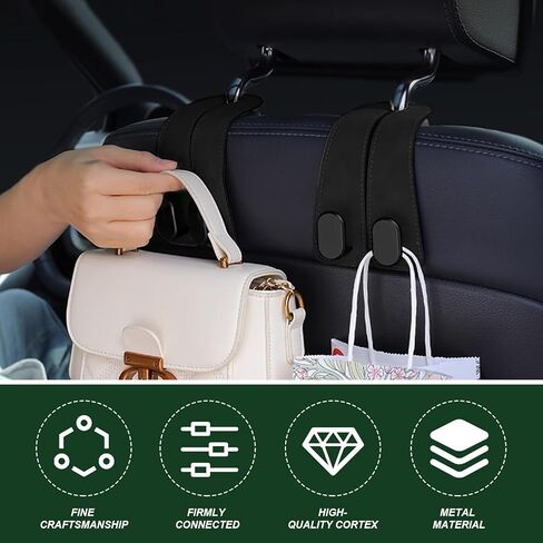 2 حزمة من الخطافات الجلدية الخلفية للمقعد - خطافات مزدوجة شديدة التحمل للمحافظ وحقائب البقالة والمظلات والقناع، وإكسسوارات تنظيم السيارات (2) in Kuwait