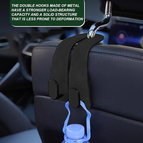 2 حزمة من الخطافات الجلدية الخلفية للمقعد - خطافات مزدوجة شديدة التحمل للمحافظ وحقائب البقالة والمظلات والقناع، وإكسسوارات تنظيم السيارات (2) in Kuwait