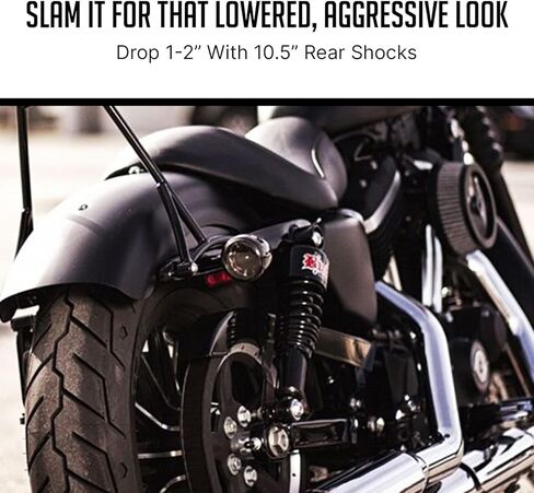ممتصات صدمات خلفية من Burly Brand Slammer مقاس 10.5 بوصة - لمسة نهائية سوداء، زوج واحد، لمعظم الدراجات النارية Harley Davidson 1980 وما بعده (FLH/FLT) (B28-1203B) in Saudi Arabia