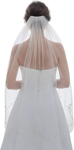 SAMKY 1T 1 Tier Offset Floral Vine Pearls Beaded Crystals Bridal Veil in Saudi Arabia