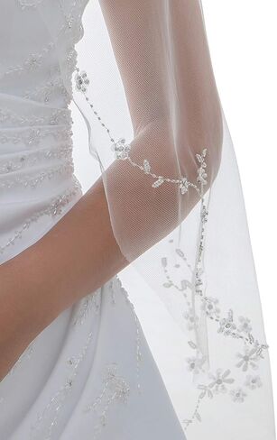 SAMKY 1T 1 Tier Offset Floral Vine Pearls Beaded Crystals Bridal Veil in Saudi Arabia