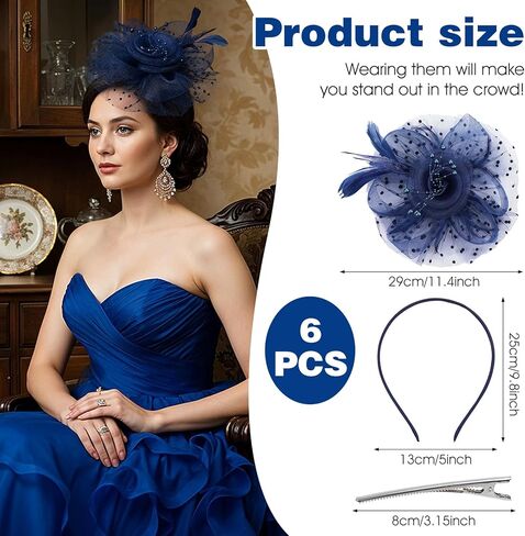 6 PCS Women's Fascinators - Elegant Vintage Style Fascinators Hats for Women Tea Party with Feathers, Mesh and Flowers in 6 Colors for Derby, Weddings, Cocktail Events Multicolor in Saudi Arabia