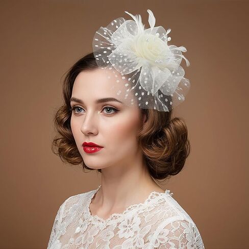 6 PCS Women's Fascinators - Elegant Vintage Style Fascinators Hats for Women Tea Party with Feathers, Mesh and Flowers in 6 Colors for Derby, Weddings, Cocktail Events Multicolor in Saudi Arabia