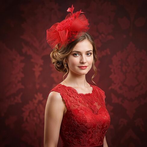 6 PCS Women's Fascinators - Elegant Vintage Style Fascinators Hats for Women Tea Party with Feathers, Mesh and Flowers in 6 Colors for Derby, Weddings, Cocktail Events Multicolor in Saudi Arabia
