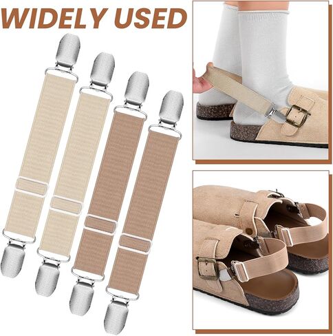 2 Pairs Elastic Shoe Straps Adjustable Anti-Loose Shoe for Mules Clogs Footbed Cork Platform Slipper Suede Leather Mules Shoes Potato Boot Sandals Cotton Slippers in Saudi Arabia