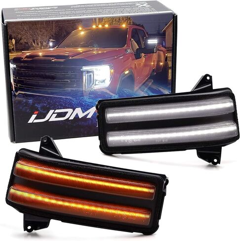 iJDMTOY Black Smoked Lens White/Amber Switchback LED Dynamic Sequential Blink Side Mirror Turn Signal Light Assembly Kit Compatible with 2020-up Chevy Silverado GMC Sierra 2500HD 3500HD in Saudi Arabia