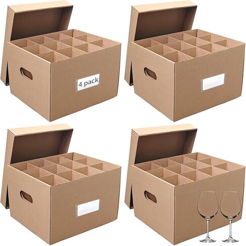 4 عبوات من صناديق نقل زجاج النبيذ من Unarty مع مقبض، وصناديق متحركة للمطبخ مع فواصل وغطاء للأواني الزجاجية للأطباق مقاس 15 × 12 × 10 بوصة in Kuwait