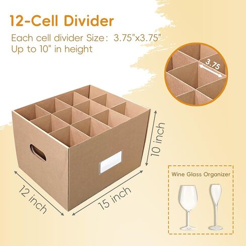 4 عبوات من صناديق نقل زجاج النبيذ من Unarty مع مقبض، وصناديق متحركة للمطبخ مع فواصل وغطاء للأواني الزجاجية للأطباق مقاس 15 × 12 × 10 بوصة in Kuwait