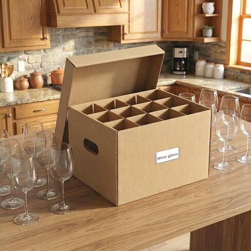 4 عبوات من صناديق نقل زجاج النبيذ من Unarty مع مقبض، وصناديق متحركة للمطبخ مع فواصل وغطاء للأواني الزجاجية للأطباق مقاس 15 × 12 × 10 بوصة in Kuwait