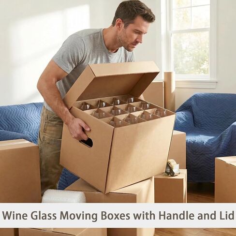 4 عبوات من صناديق نقل زجاج النبيذ من Unarty مع مقبض، وصناديق متحركة للمطبخ مع فواصل وغطاء للأواني الزجاجية للأطباق مقاس 15 × 12 × 10 بوصة in Kuwait