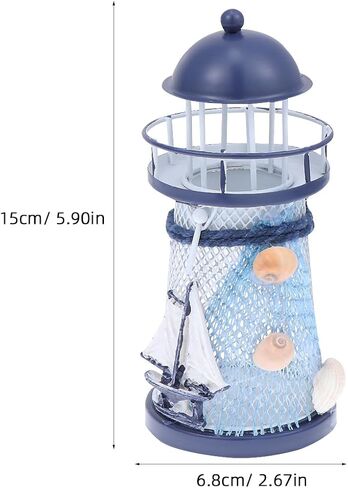 VOSAREA 2pcs Beach Tealight Candle Holder Sailing Boat Figurine Metal Lighthouse Ornament Lighthouse Tower Figurine Ocean Decor Home Decoration Creative Candle Holder Seaside Mini Antique in Saudi Arabia