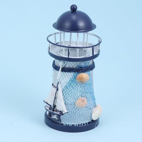 VOSAREA 2pcs Beach Tealight Candle Holder Sailing Boat Figurine Metal Lighthouse Ornament Lighthouse Tower Figurine Ocean Decor Home Decoration Creative Candle Holder Seaside Mini Antique in Saudi Arabia