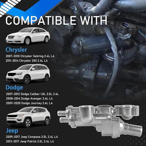 Upgraded Aluminium Engine Coolant Thermostat Housing Compatible with 2007-2020 Chrysler 200 Sebring Dodge Avenger Caliber Journey Jeep Compass Patriot 1.8L 2.0L 2.4L Replaces 902-319 in Saudi Arabia
