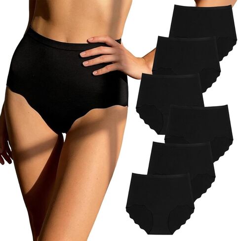 6 Pcs Women's High Waisted Seamless Panties, Compression And Hip Lifting Triangle Pants With Lace Trim For Yoga in Saudi Arabia