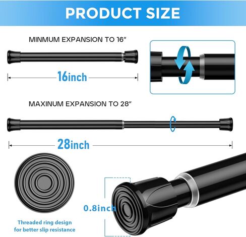 6 حزمة قضيب توتر صغير 18 إلى 28 بوصة قضيب ستارة توتر أسود قابل للتعديل قضبان ستائر زنبركية بدون حفر قضبان ستائر قصيرة ذات ضغط قابل للتوسيع للنوافذ والخزائن والمدخل والمطبخ in Kuwait