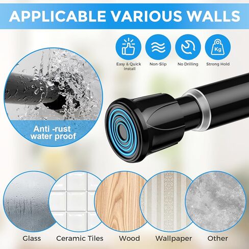 6 حزمة قضيب توتر صغير 18 إلى 28 بوصة قضيب ستارة توتر أسود قابل للتعديل قضبان ستائر زنبركية بدون حفر قضبان ستائر قصيرة ذات ضغط قابل للتوسيع للنوافذ والخزائن والمدخل والمطبخ in Kuwait