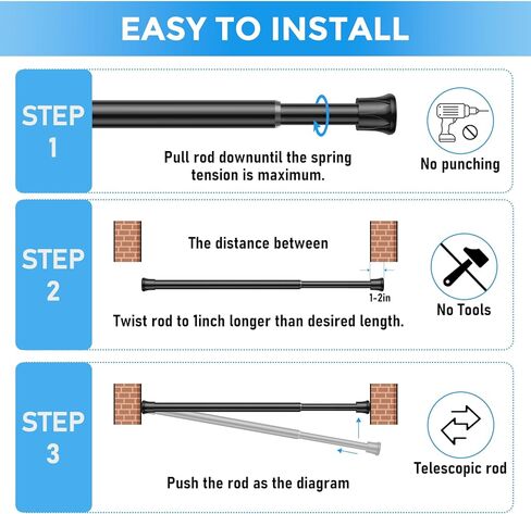 6 حزمة قضيب توتر صغير 18 إلى 28 بوصة قضيب ستارة توتر أسود قابل للتعديل قضبان ستائر زنبركية بدون حفر قضبان ستائر قصيرة ذات ضغط قابل للتوسيع للنوافذ والخزائن والمدخل والمطبخ in Kuwait