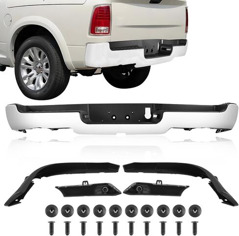 Rear Steel Step Bumper Chrome Heavy-Duty Bumper Cover Compatible with 2019-2024 Dodge Ram 1500 Dual Exhaust W/Sensor CH1103146 Chrome in Saudi Arabia