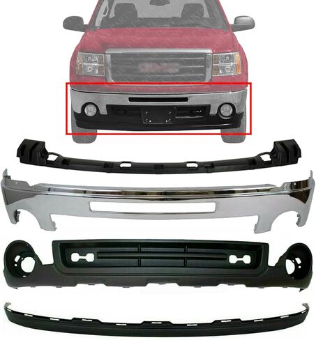 المصد الأمامي من الفولاذ الكروم + الستارة السفلية + دعامة تمديد وغطاء بديل مباشر لـ 2007-2013 GMC Sierra 1500 Pickup GM1002834 GM1015100 15917769 15246822 in Kuwait