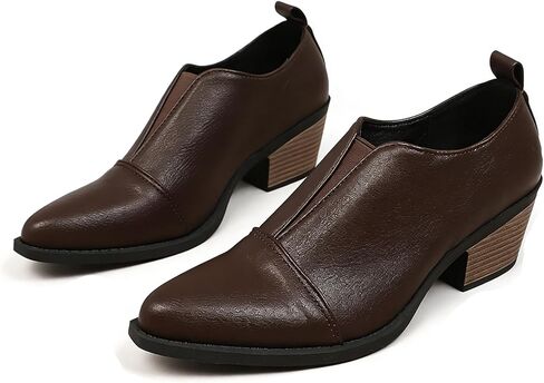 Women's Chunky Low Heel Ankle Booties Fashion V Cut Stacked Low Heeled Booties Comfortable Slip on Pointed Toe Casual Dress Pumps in Saudi Arabia