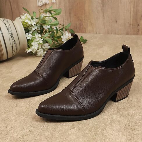 Women's Chunky Low Heel Ankle Booties Fashion V Cut Stacked Low Heeled Booties Comfortable Slip on Pointed Toe Casual Dress Pumps in Saudi Arabia