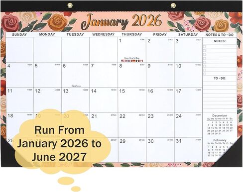 Desk Calendar 2026, Wall Calendars 2026-2027, 18 Month Calendar Runs from Jan 2026 - Jun 2027, 17" x 12" Large Flower Wall Calendars Desktop Monthly Planner for Home Office Teacher School Supplies in Saudi Arabia