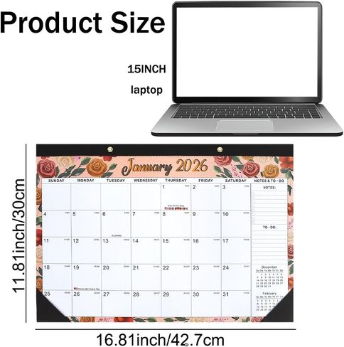 Desk Calendar 2026, Wall Calendars 2026-2027, 18 Month Calendar Runs from Jan 2026 - Jun 2027, 17" x 12" Large Flower Wall Calendars Desktop Monthly Planner for Home Office Teacher School Supplies in Saudi Arabia