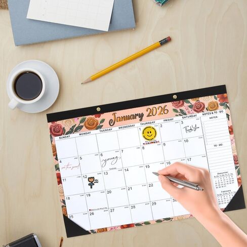 Desk Calendar 2026, Wall Calendars 2026-2027, 18 Month Calendar Runs from Jan 2026 - Jun 2027, 17" x 12" Large Flower Wall Calendars Desktop Monthly Planner for Home Office Teacher School Supplies in Saudi Arabia