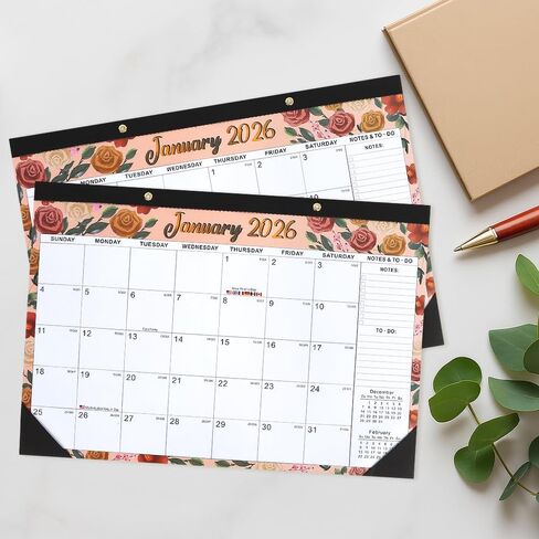 Desk Calendar 2026, Wall Calendars 2026-2027, 18 Month Calendar Runs from Jan 2026 - Jun 2027, 17" x 12" Large Flower Wall Calendars Desktop Monthly Planner for Home Office Teacher School Supplies in Saudi Arabia