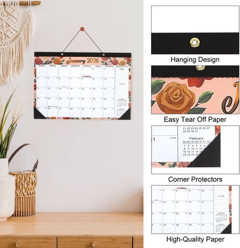 Desk Calendar 2026, Wall Calendars 2026-2027, 18 Month Calendar Runs from Jan 2026 - Jun 2027, 17" x 12" Large Flower Wall Calendars Desktop Monthly Planner for Home Office Teacher School Supplies in Saudi Arabia