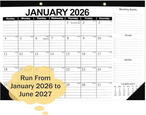 Desk Calendar 2026, Wall Calendars 2026-2027, 18 Month Calendar Runs from Jan 2026 - Jun 2027, 17" x 12" Large Flower Wall Calendars Desktop Monthly Planner for Home Office Teacher School Supplies in Saudi Arabia