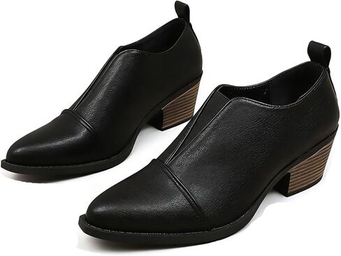 Women's Chunky Low Heel Ankle Booties Fashion V Cut Stacked Low Heeled Booties Comfortable Slip on Pointed Toe Casual Dress Pumps in Saudi Arabia